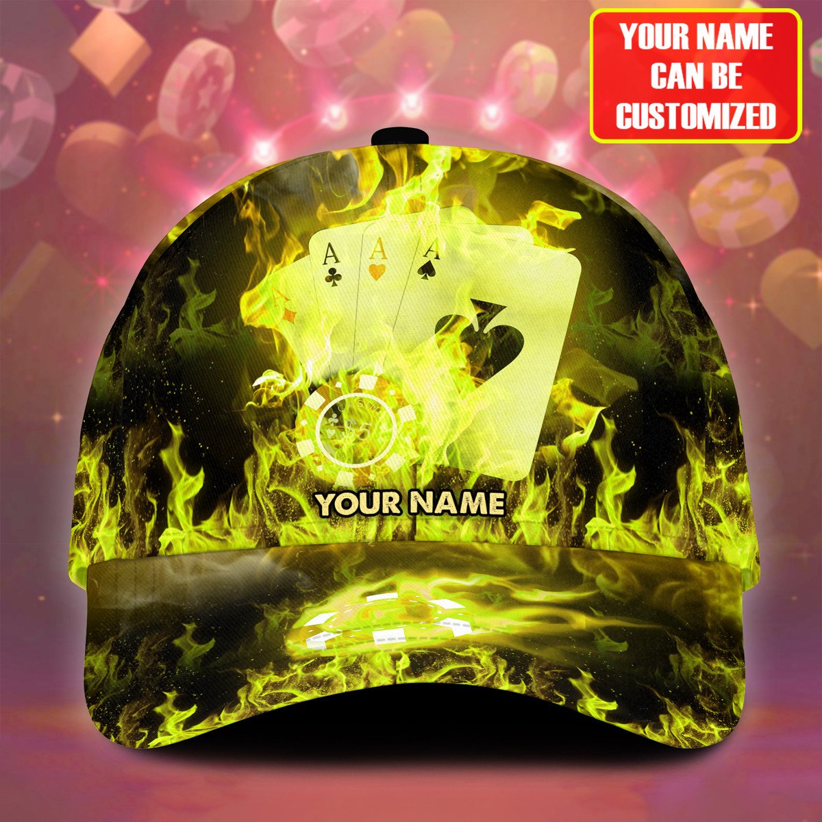 Frenzidea Personalized Name Fire Poker Classic Cap - Yellow