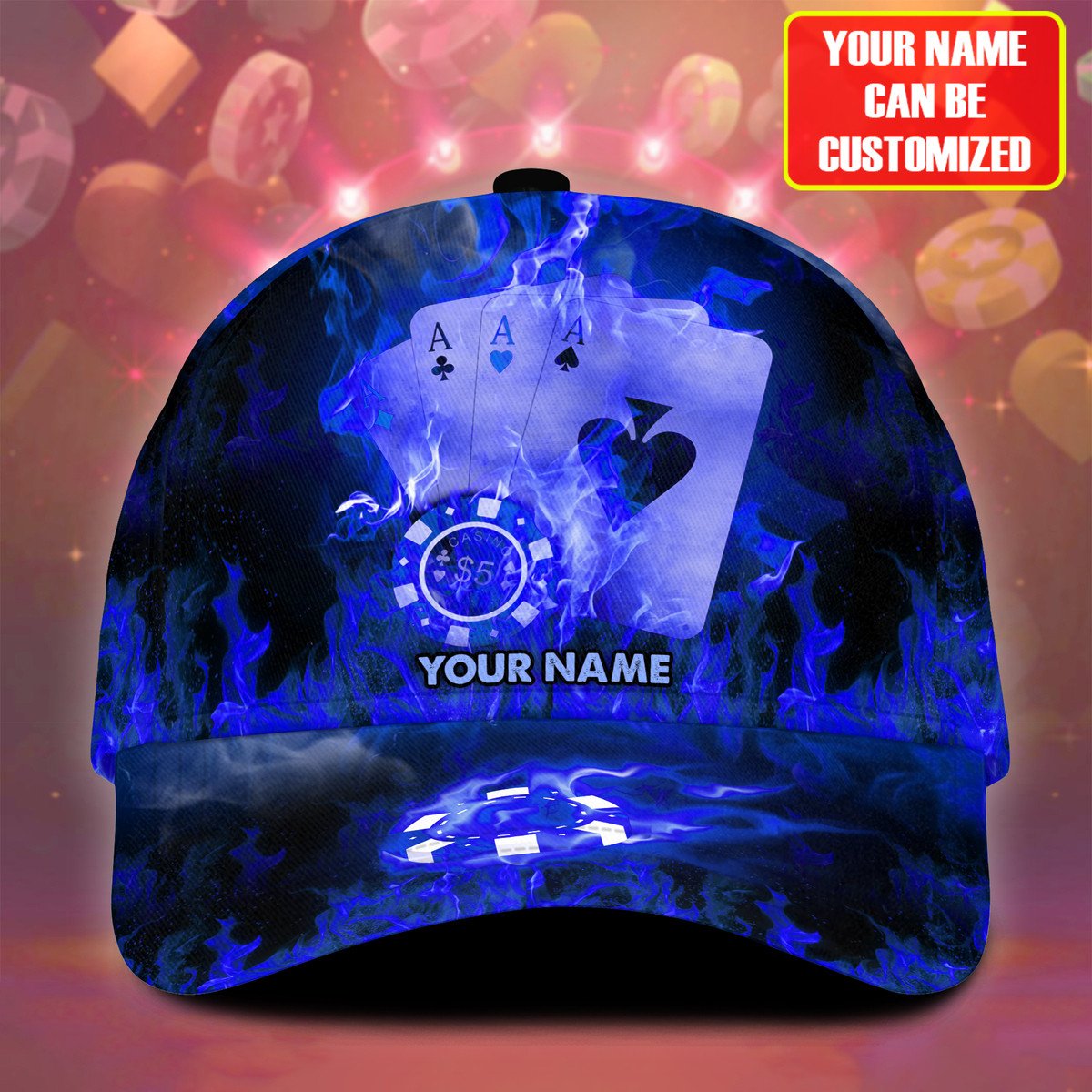 Frenzidea Personalized Name Fire Poker Classic Cap - Blue
