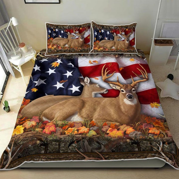frenzidea Deer Hunting American Flag Quilt Bedding Set