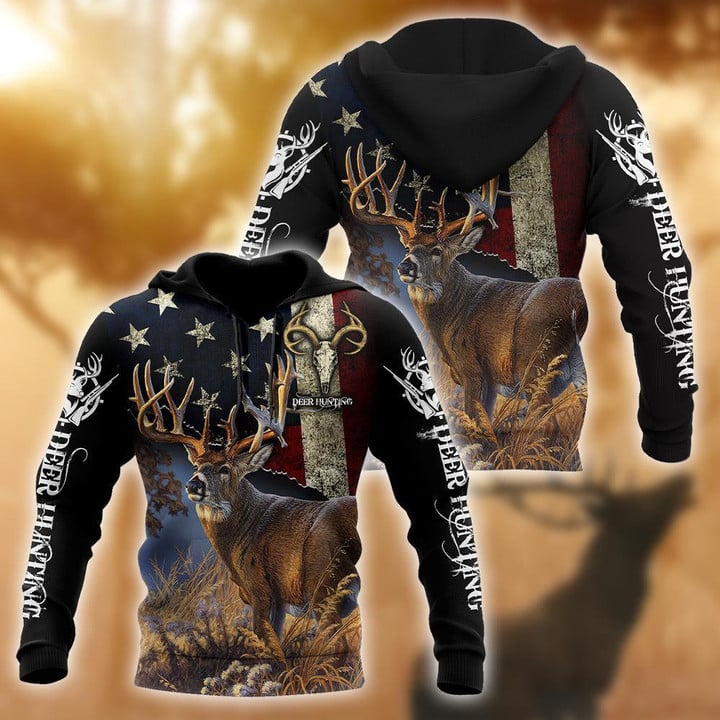 frenzidea Personalized Name Deer Hunting US Flag Pattern 3D Shirts