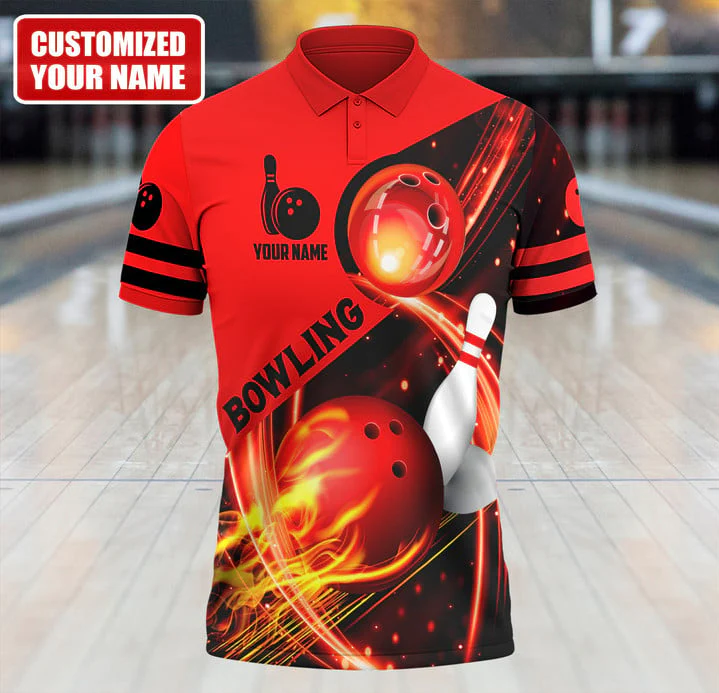 Frenzideas Red Bowling Fire Customized Name 3D Shirt