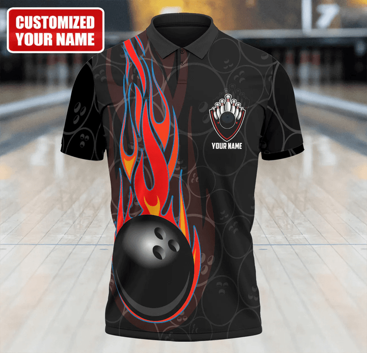 Frenzideas Black Bowling Ball Pattern Customized Name 3D Shirt