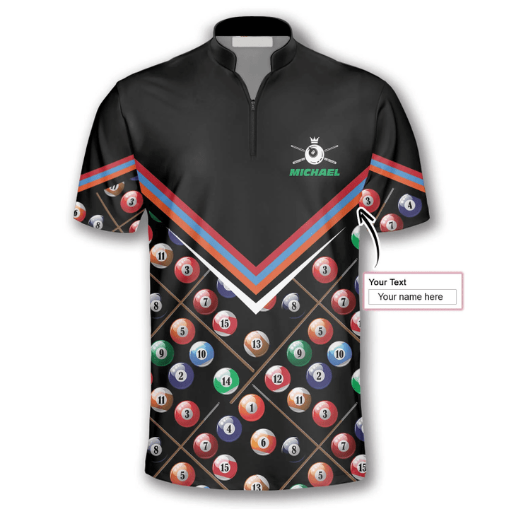 Frenzidea Billiard Pattern In Black Custom Name Zipper Polo Shirt