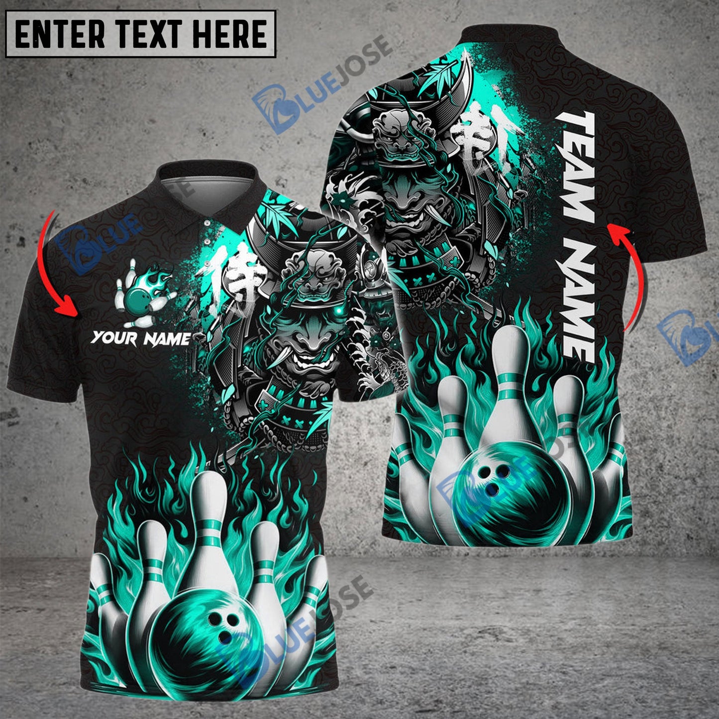 frenzideas Bowling And Pins Flame Samurai Customized Name 3D Shirt ( 6 Colors)