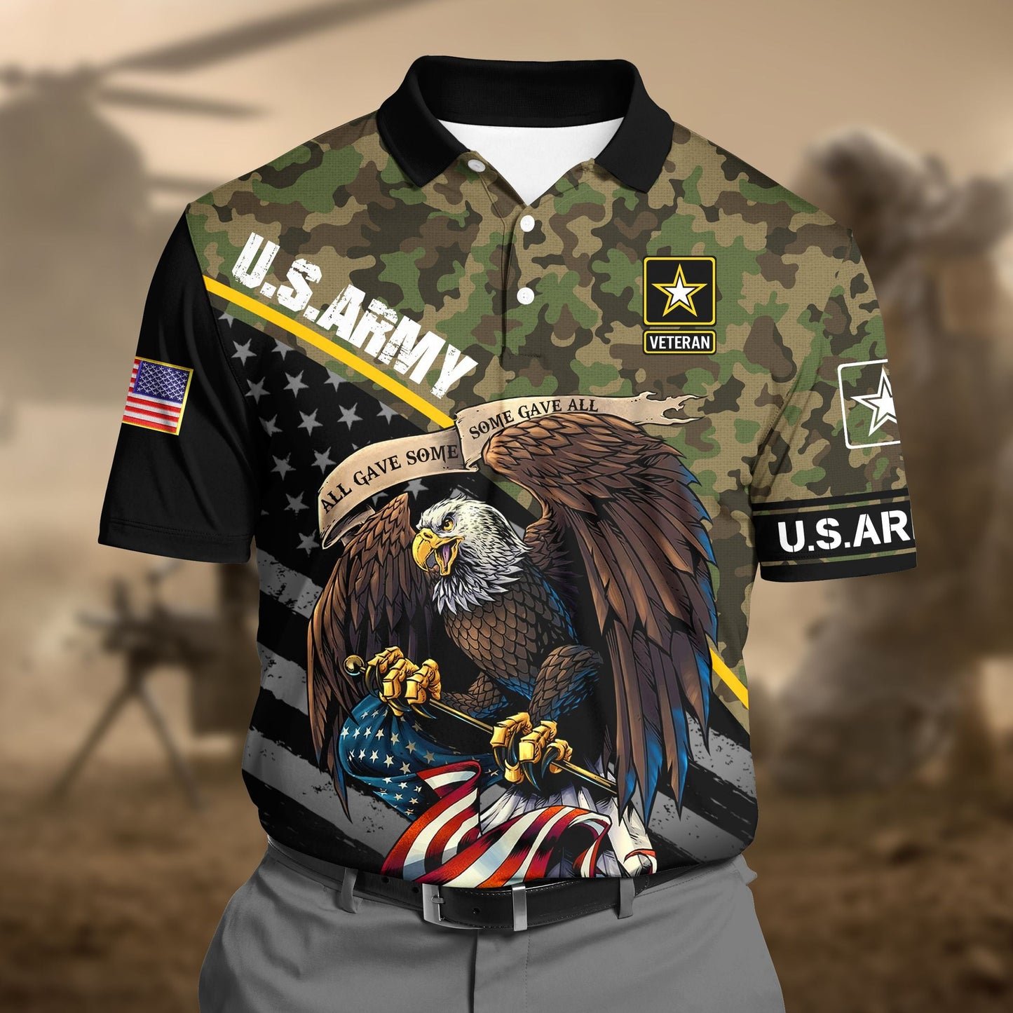 Frenzidea Premium U.S Army 2 Camo 3D Polo All Over Printed