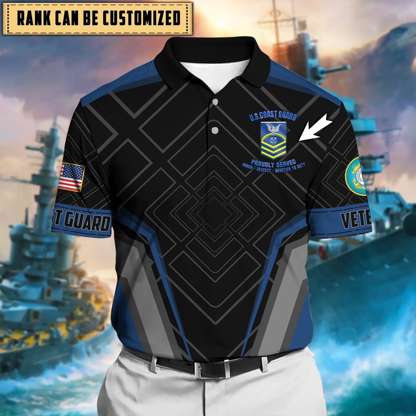 Frenzidea Premium Personalised U.S Multiple Service Veteran Polo Shirt