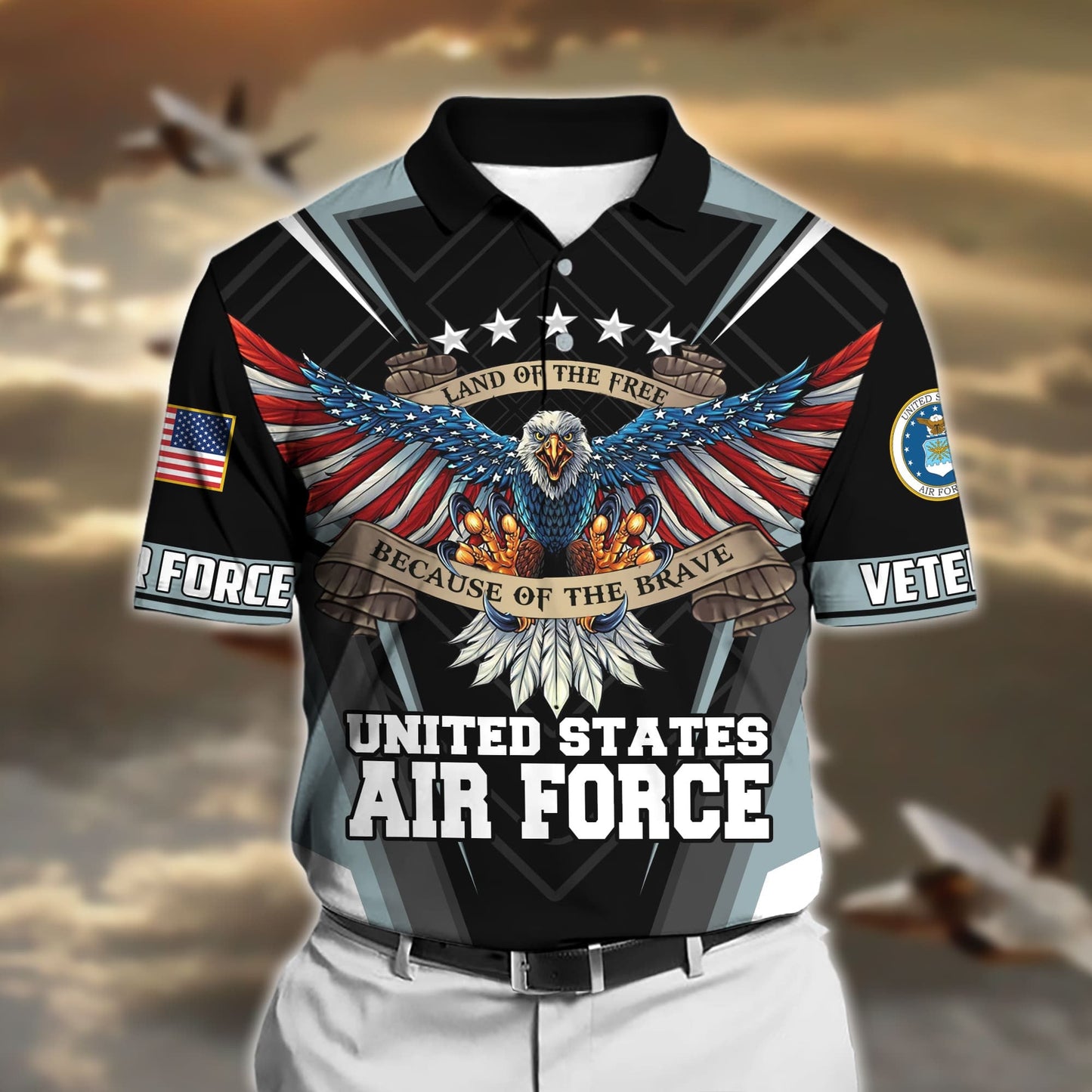 Frenzidea Premium U.S Multiple Service Veteran Polo Shirt