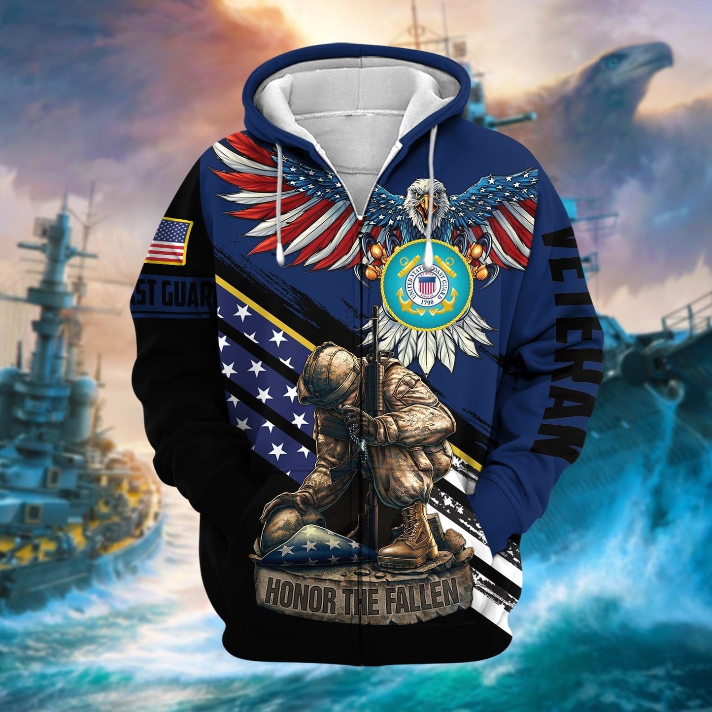 Frenzidea Premium Honor The Fallen US Veteran Zip Hoodie