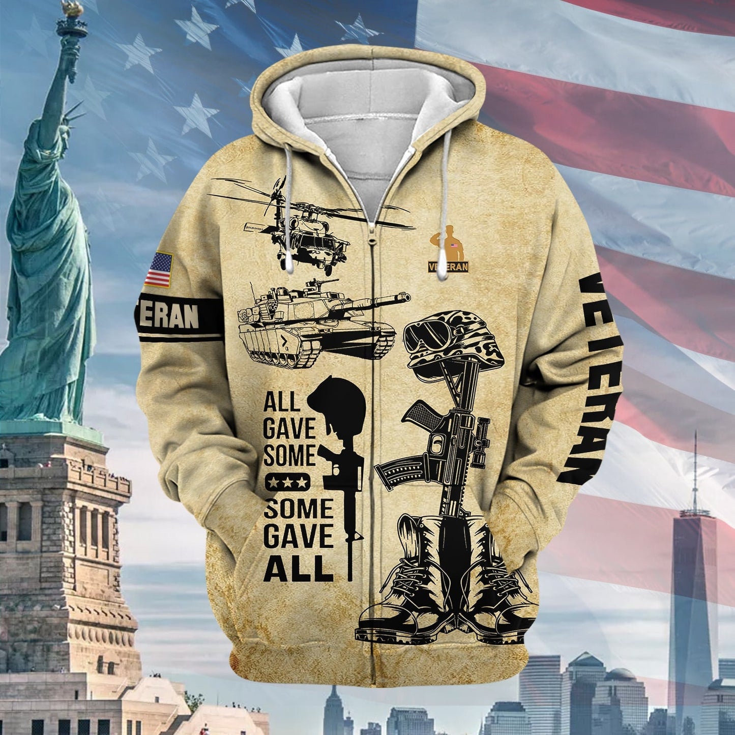 Frenzidea Premium All Gave Some US Veteran Zip Hoodie