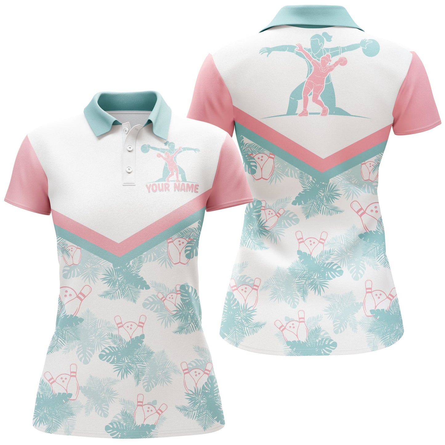 Frenzideas Bowling Tropical Pattern Premium Customized Name 3D Shirt For Women