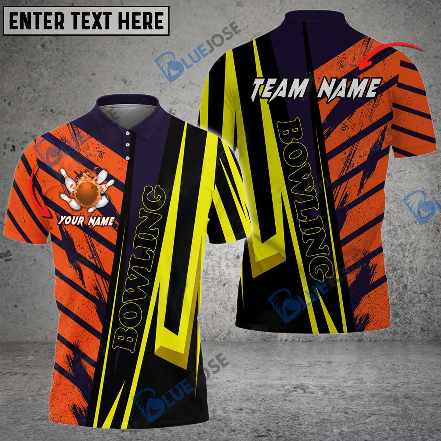 Frenzideas Bowling And Pins Diagonal Cut Customized Name 3D Shirt ( 6 Colors)