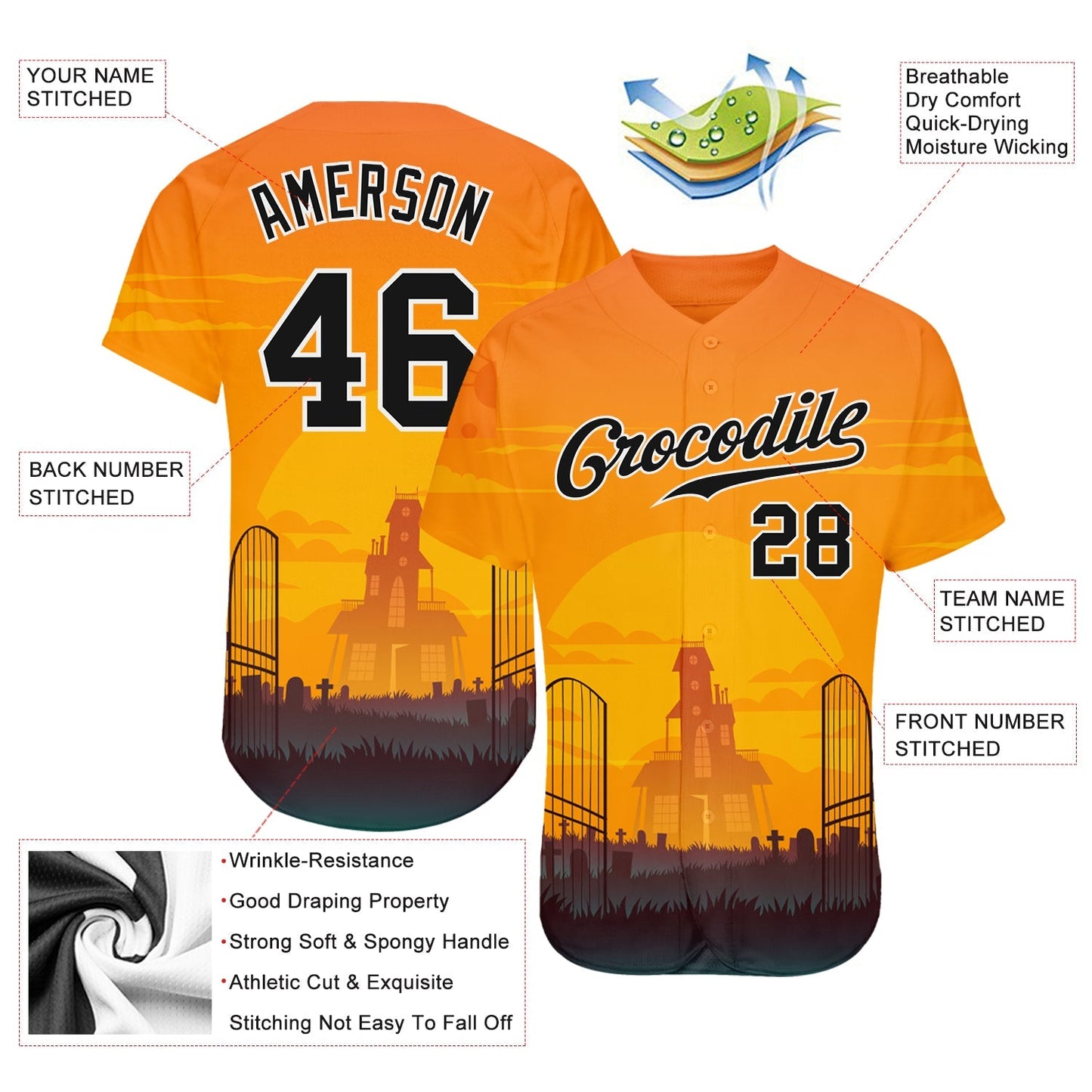 Frenzidea Custom 3D Pattern Halloween Horror Night Baseball Jersey
