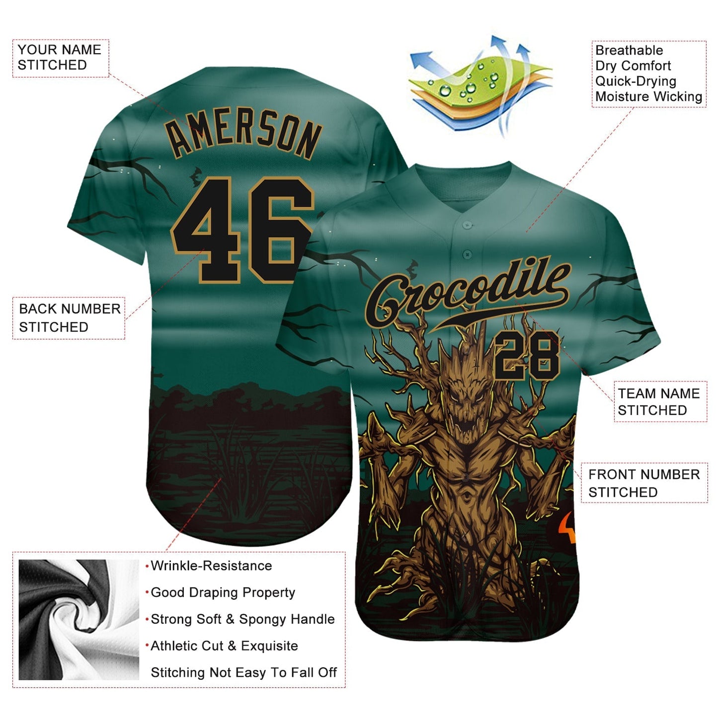 Frenzidea Custom 3D Pattern Halloween Trick Treat Horror Night Baseball Jersey