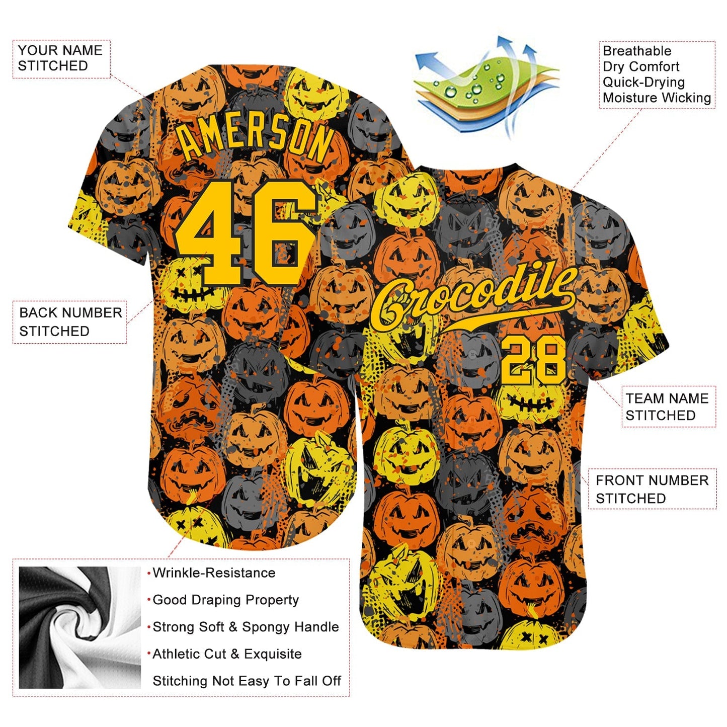 Frenzidea Custom 3D Pattern Halloween Pumpkins Baseball Jersey