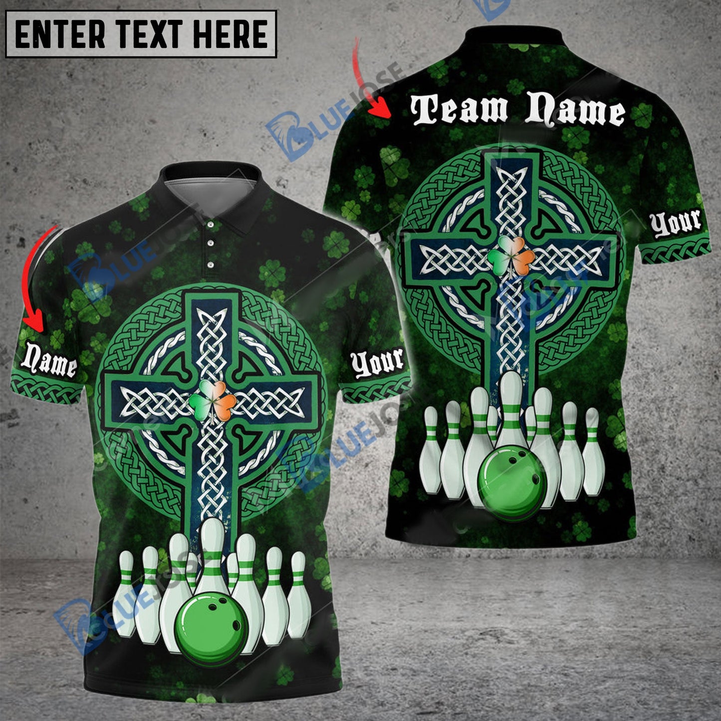 frenzideas Bowling And Pins Irish Cross Customized Name, Team Name 3D Shirt