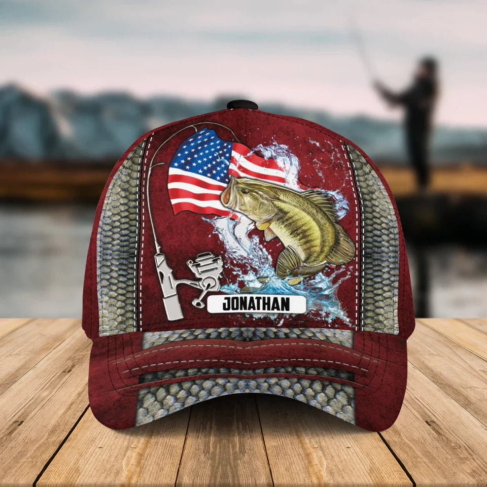 Frenzidea Personalized Red Bass Fishing Cap