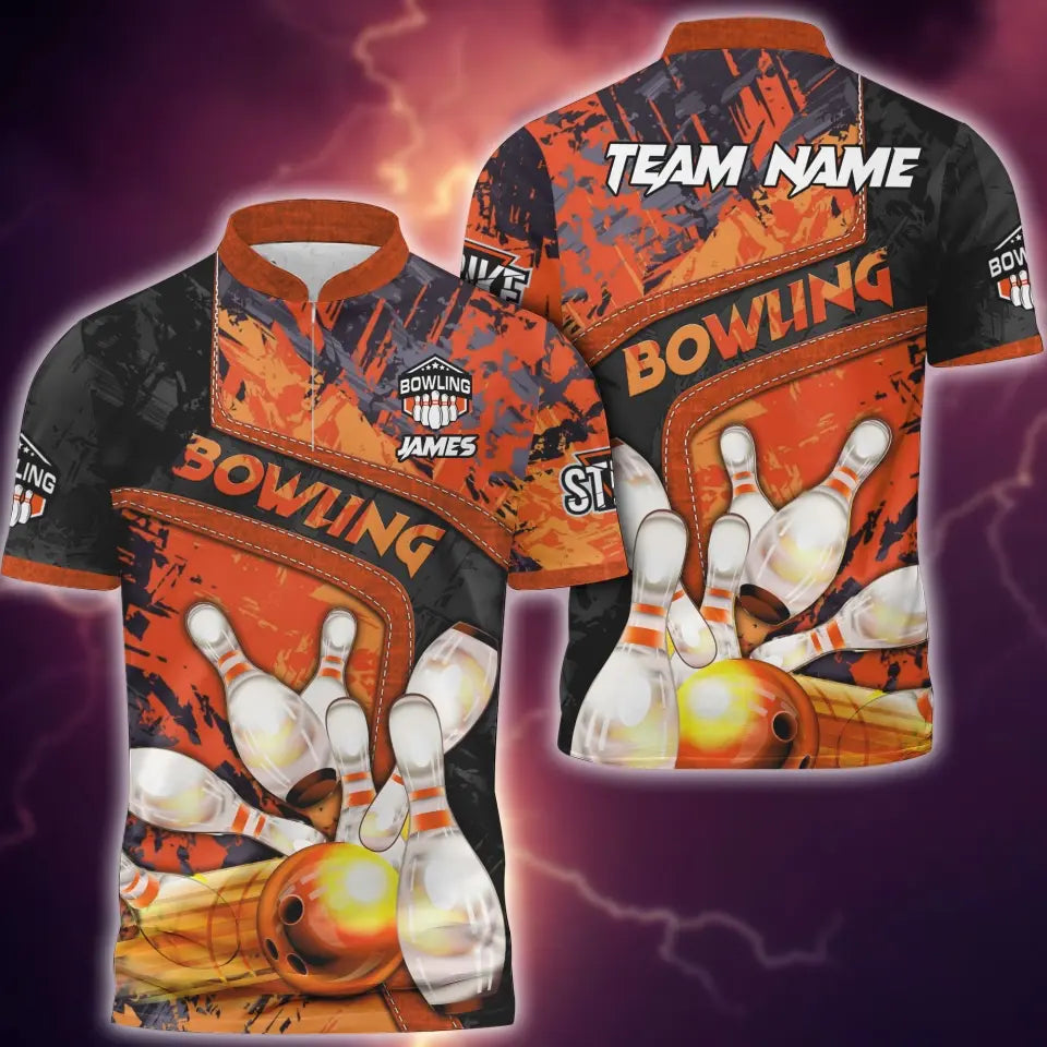 Frenzideas Bowling And Pins Abstract Grunge and Multicolor Personalized Name, Team Name 3D Shirt