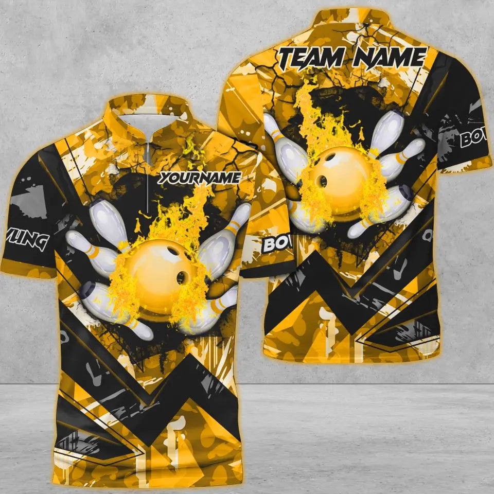 Frenzideas Bowling And Pins Abstract Grunge Texture Multicolor Personalized Name, Team Name 3D Shirt