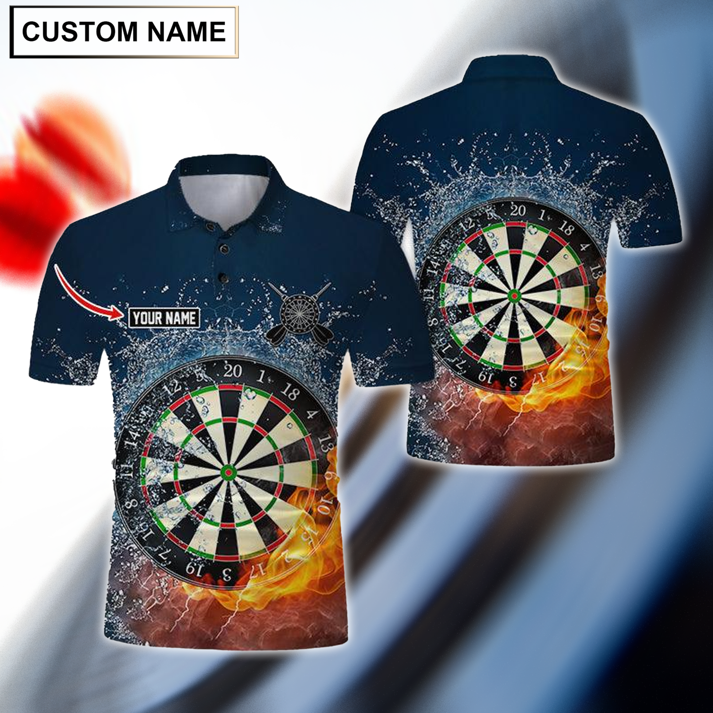 Frenzidea Darts Fire And Water Personalized Name, Team Name 3D Shirt