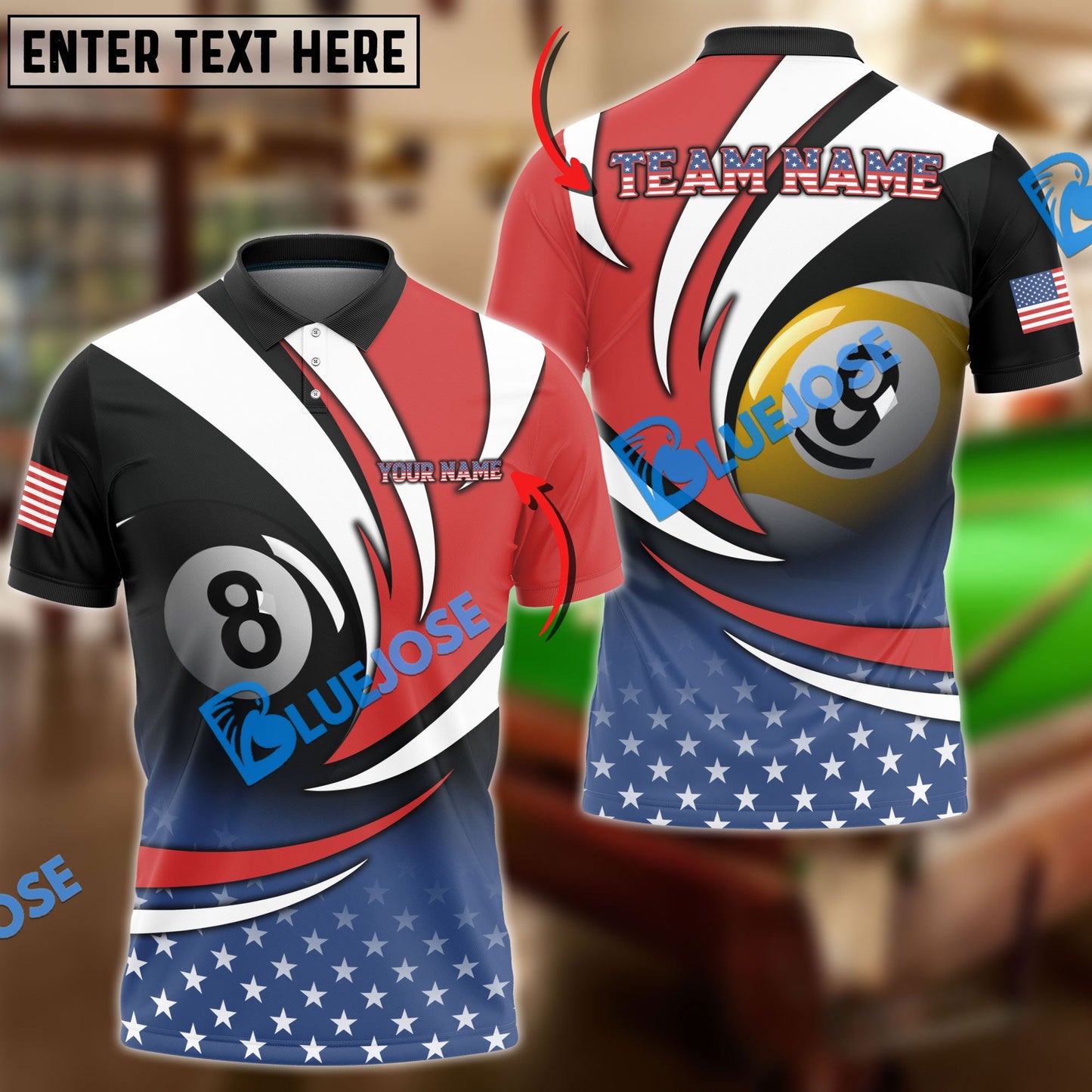 Frenzidea Billiards American Flag Personalized Name, Team Name Unisex Shirt ( 3 Colors )