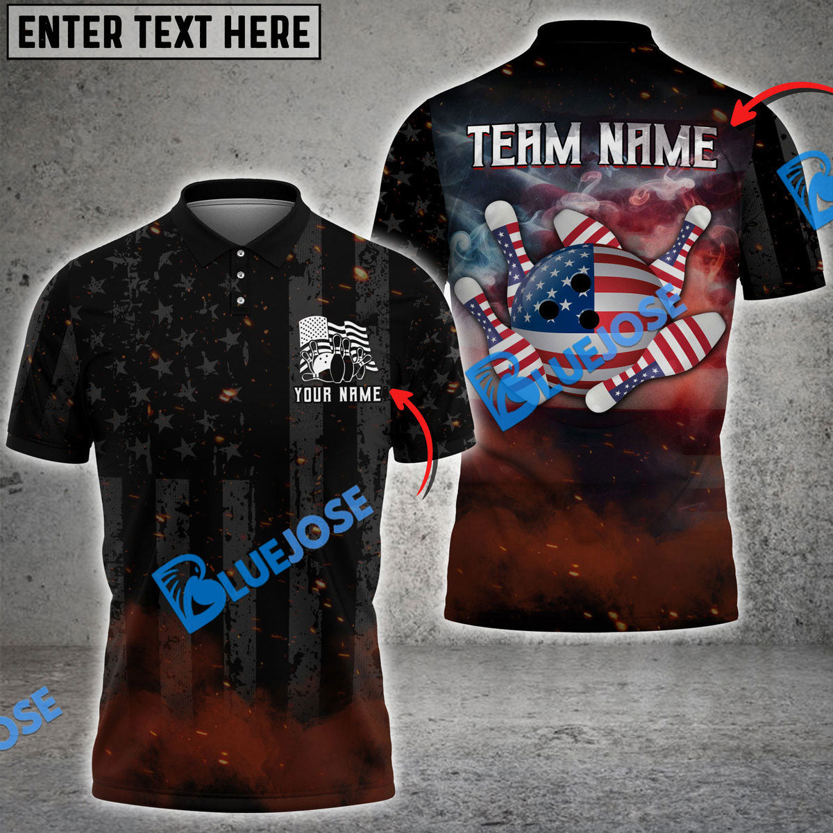Frenzideas Bowling Amrican Flag Retro Smoke Customized Name, Team Name 3D Shirt