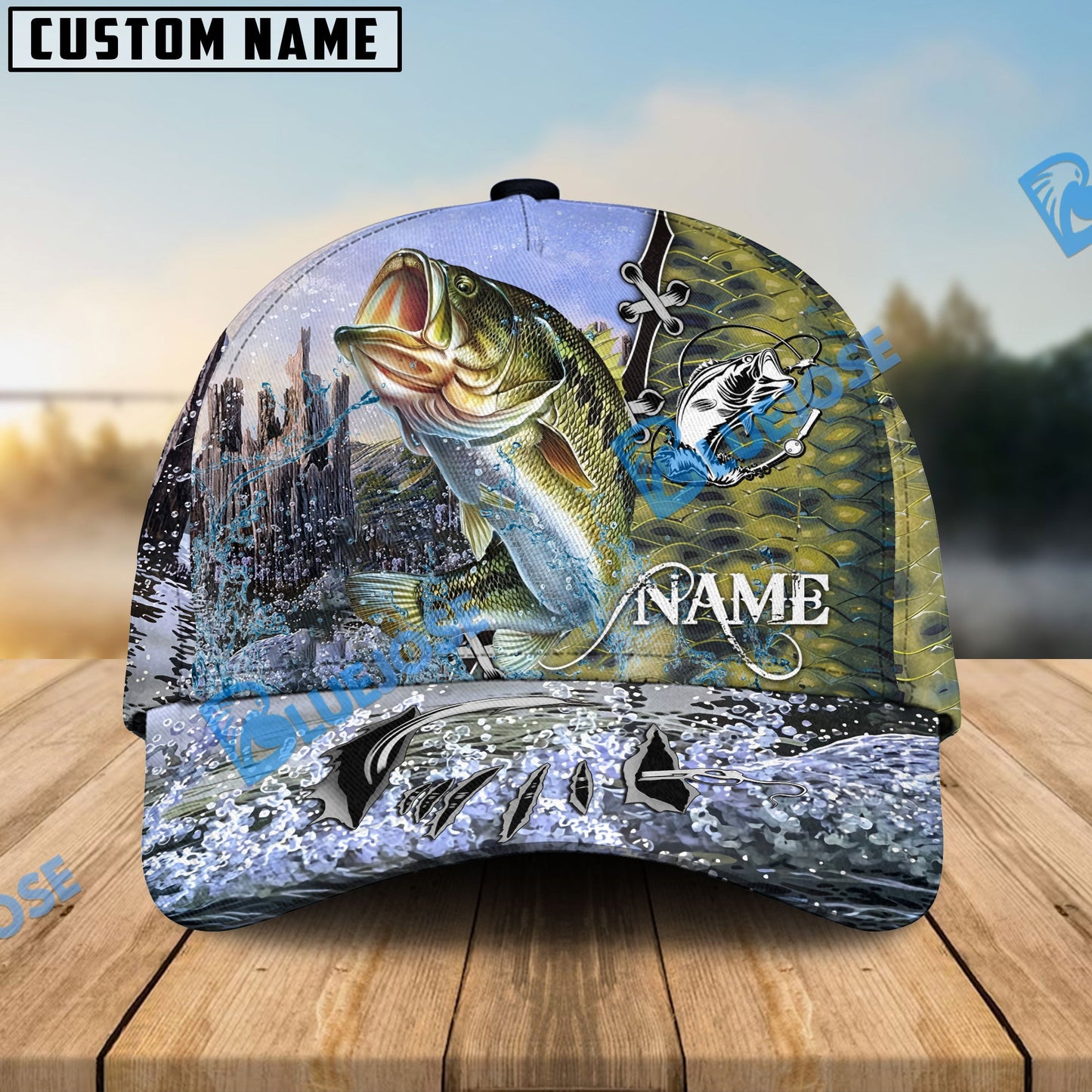 Frenzidea Personalized Clear Water Skin Bass Fishing Classic Cap