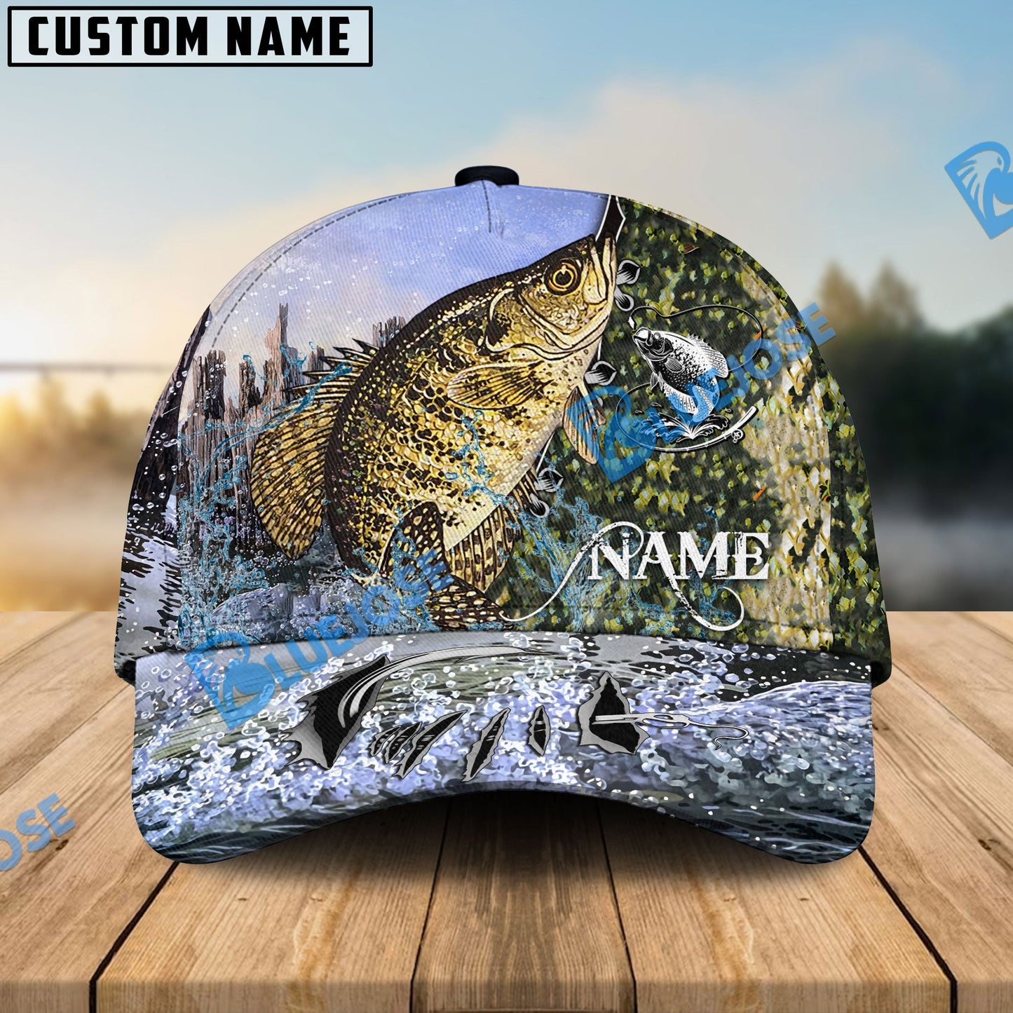 Frenzidea Personalized Clear Water Skin Crappie Fishing Classic Cap