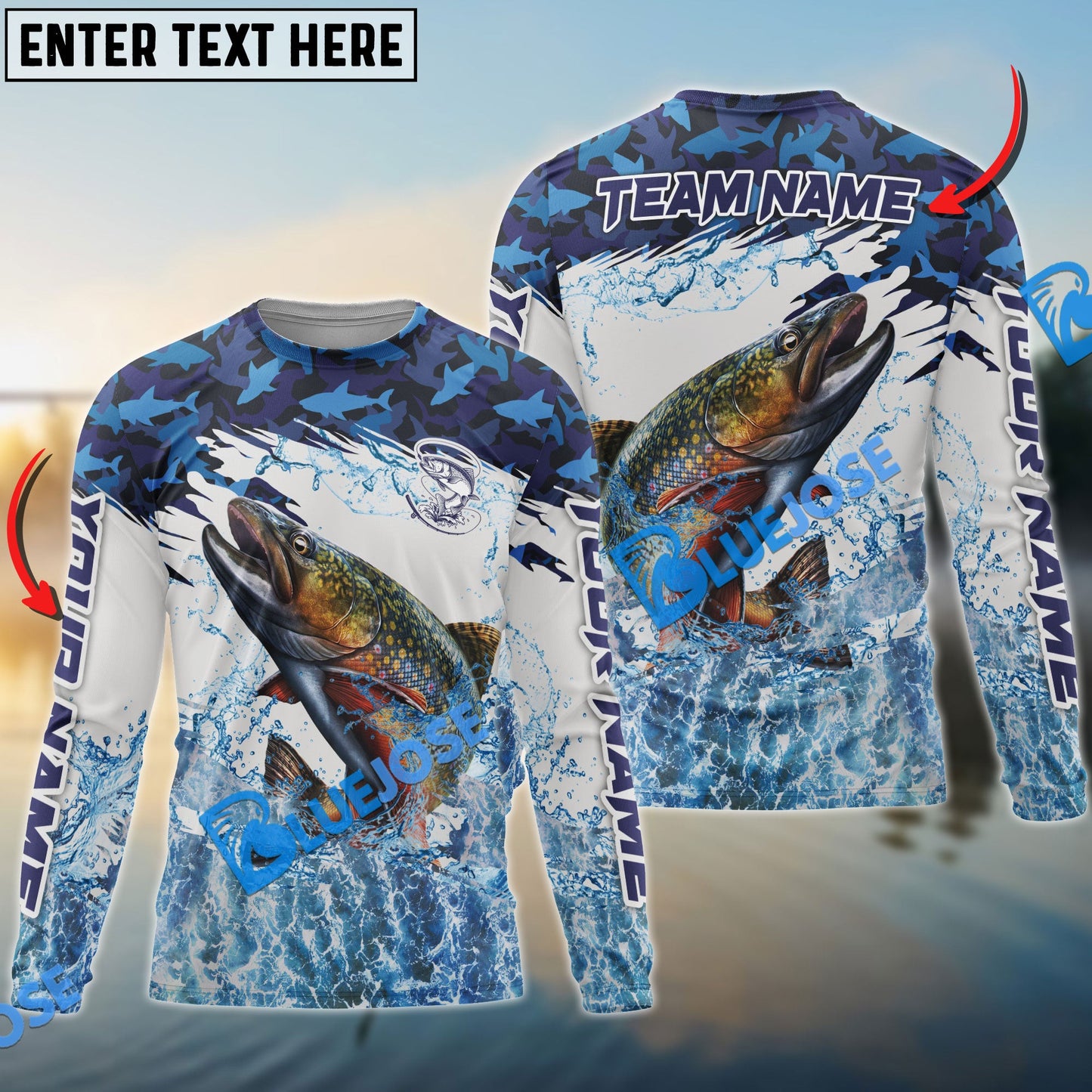 Frenzidea Trout Fishing Blue Camo Clear Water Custom Name & Team Name 3D Shirts