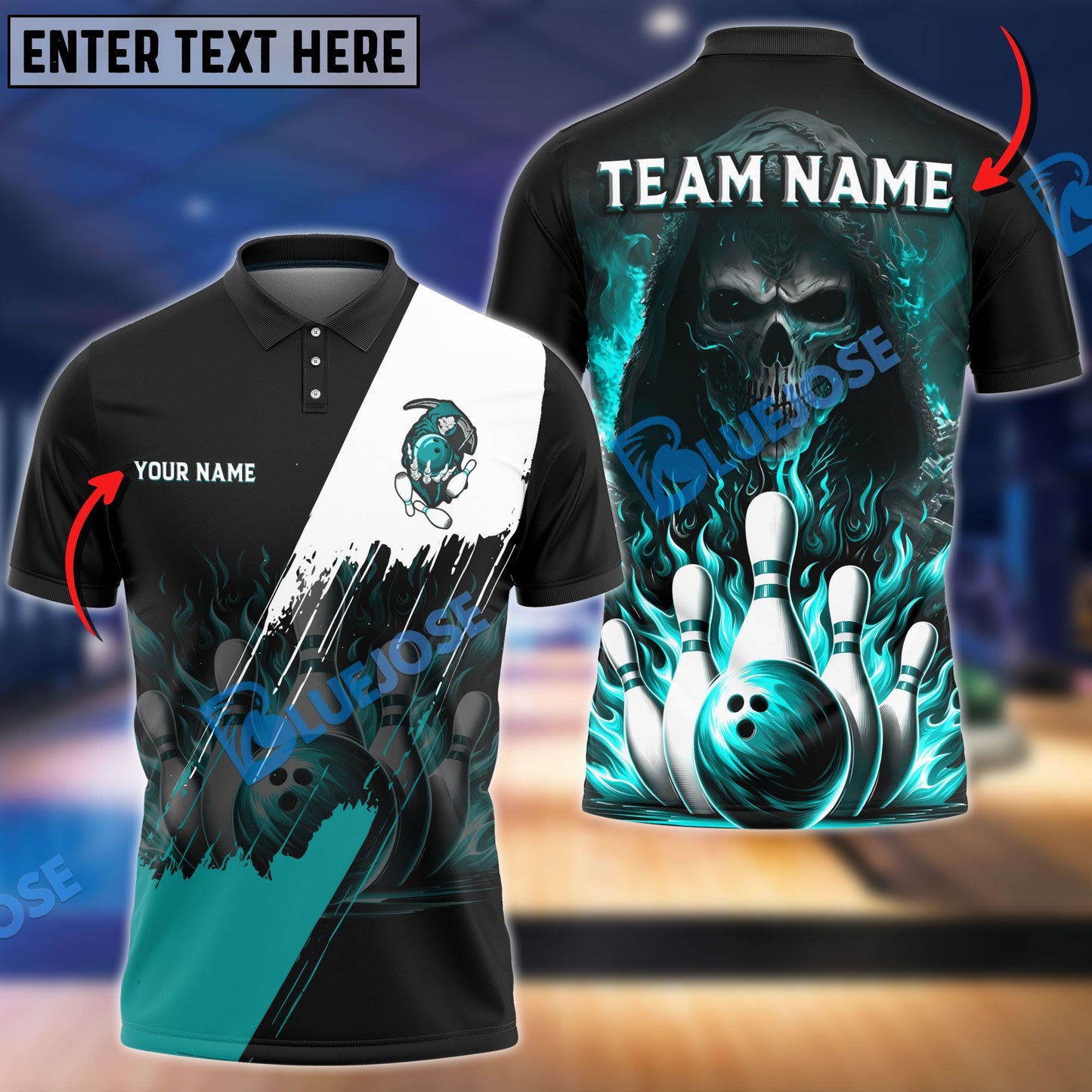 Frenzidea Bowling And Pins Blazing Reaper Customized Name 3D Shirt (4 Colors)