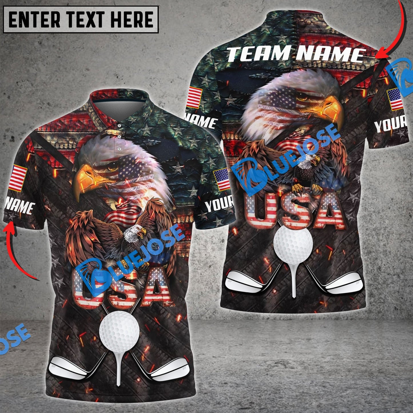 Frenzidea Premium Golden Golf Eagle Pride Of America Customized Name, Team Name 3D Shirts