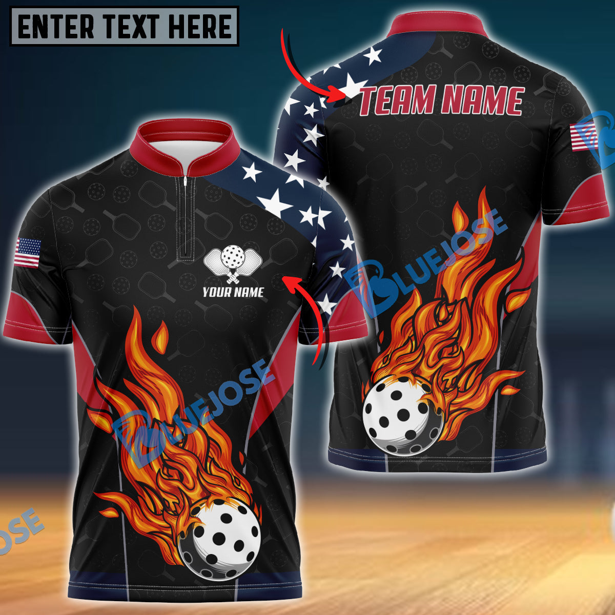 Frenzidea Pickleball American Flag Personalized Name, Team Name Unisex Shirt