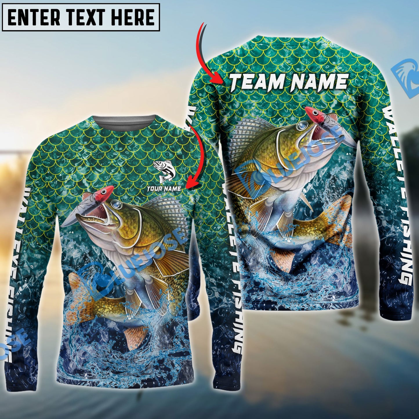 Frenzidea Walleye Fishing Yellow Fin Sport Custom Name & Team Name 3D Shirts