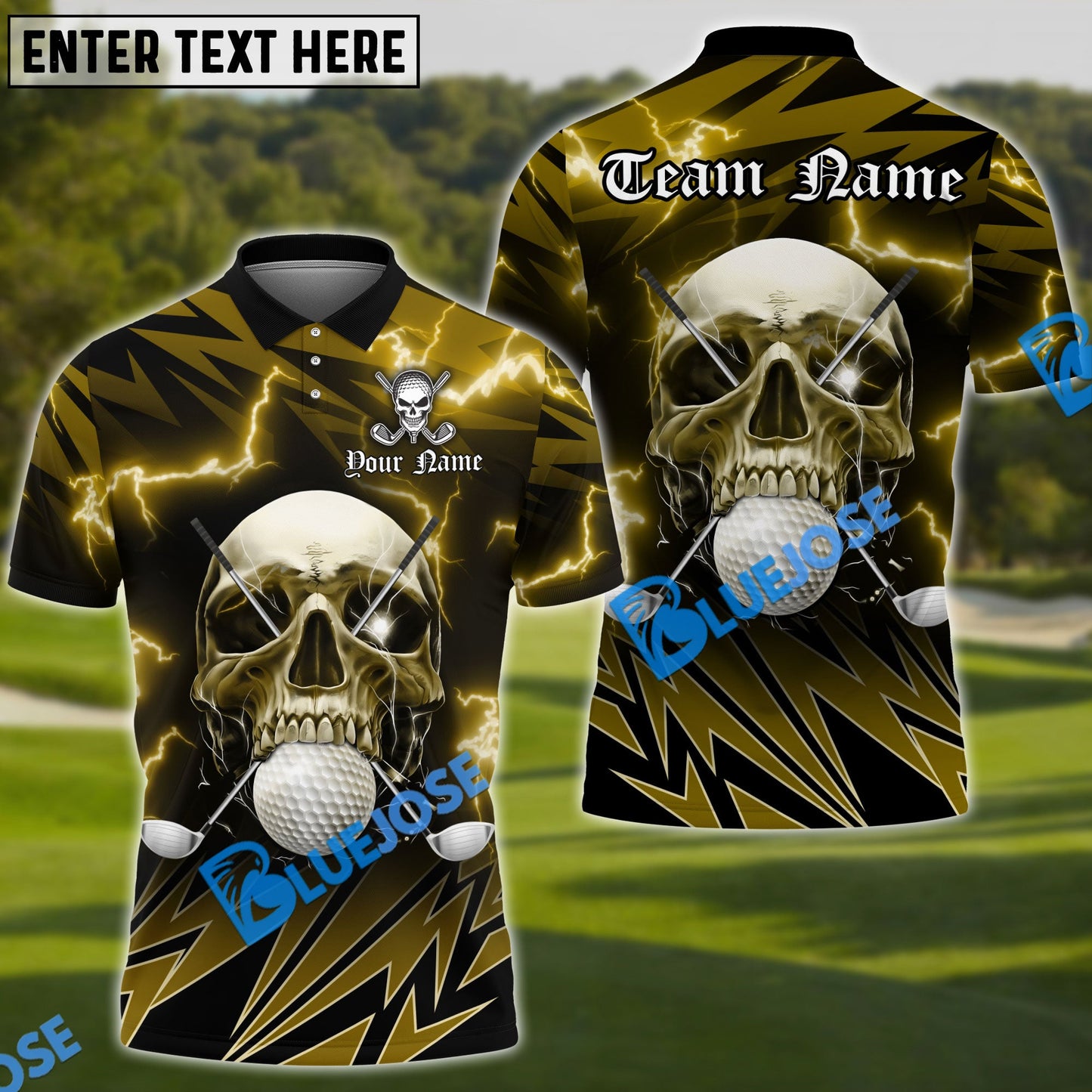 Frenzidea Golf Deadly Thunder Skull Customized Name, Team Name 3D Shirts (4 Colors)
