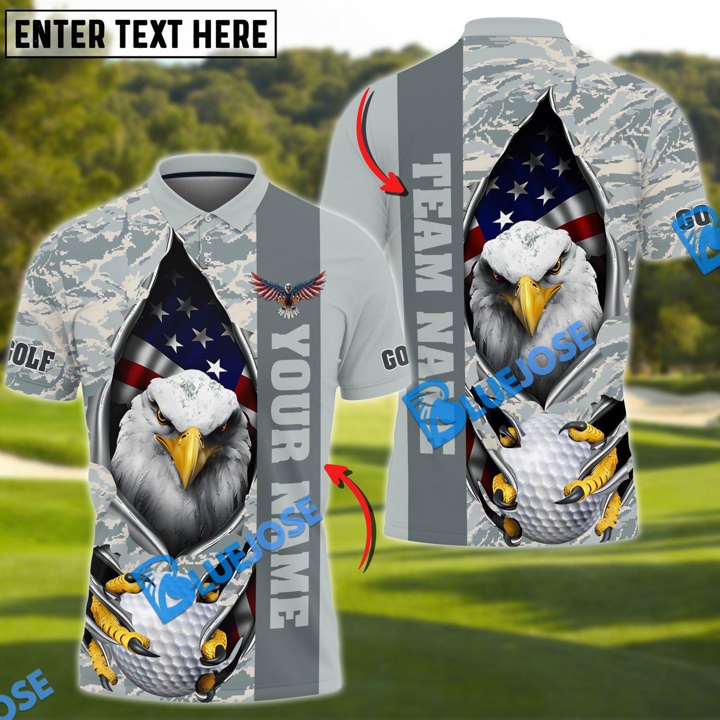 Frenzidea Golf American Eagle Army Camo Customized Name, Team Name 3D Shirts (4 Colors)