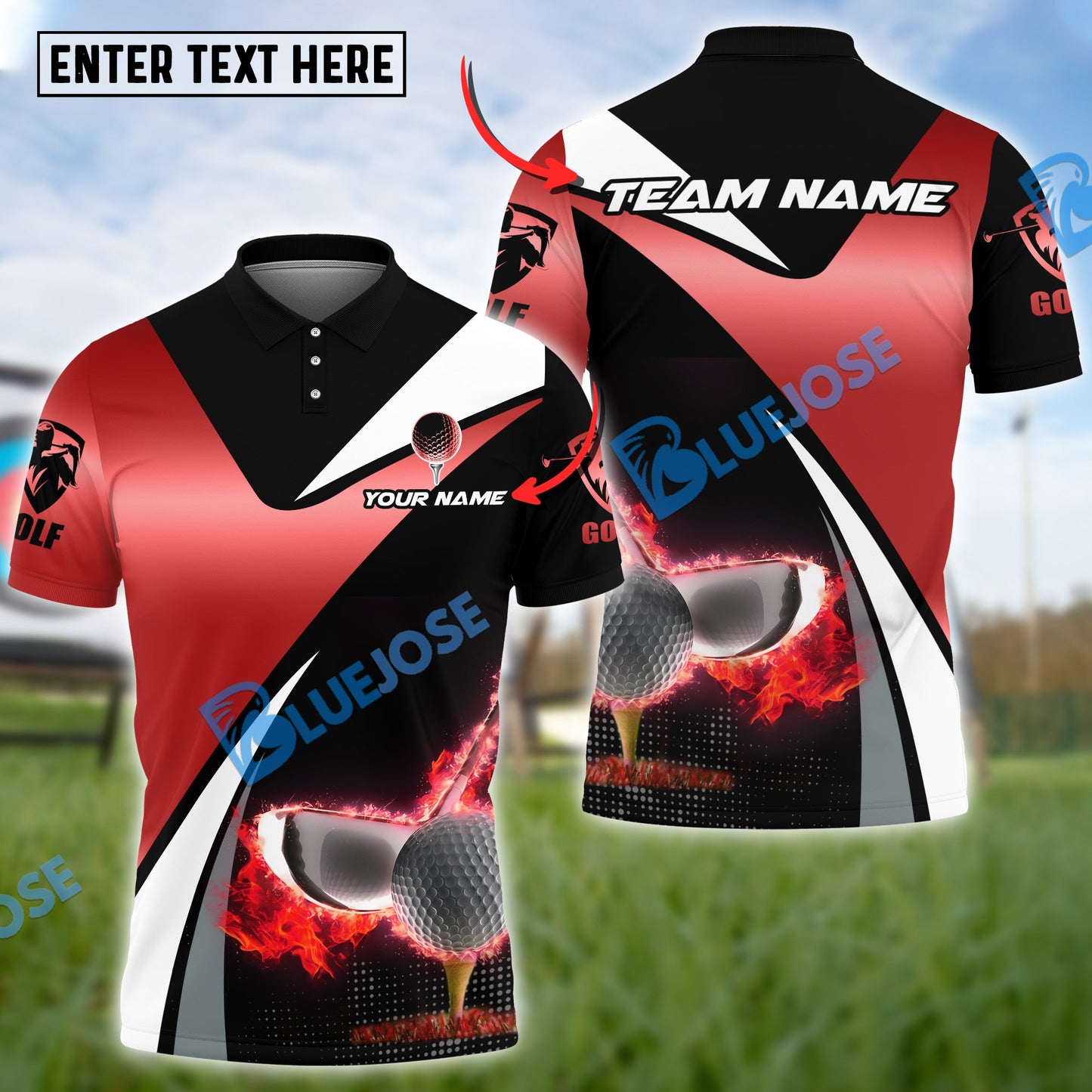 Frenzidea Golf Fire Stand Customized Name, Team Name 3D Shirts ( 4 Colors )