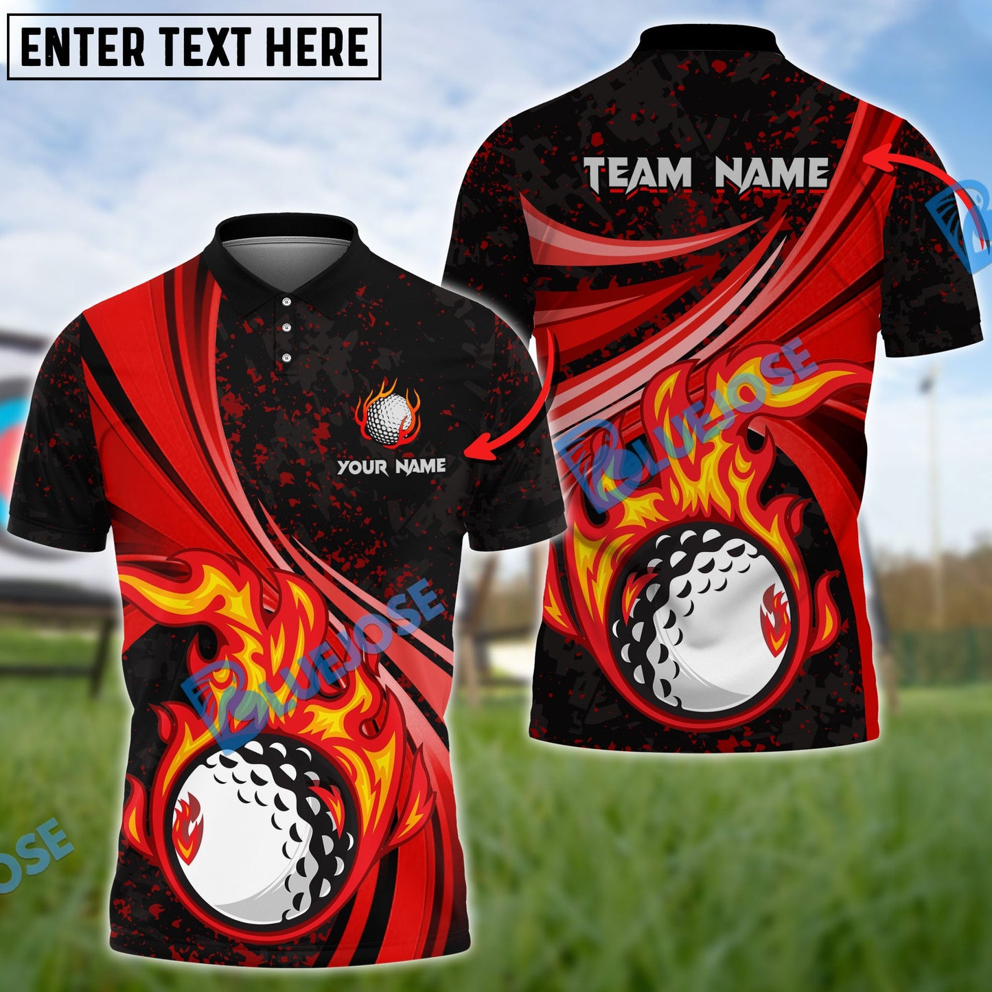 Frenzidea Golf Fire Flame Customized Name, Team Name 3D Shirts (4 Colors)