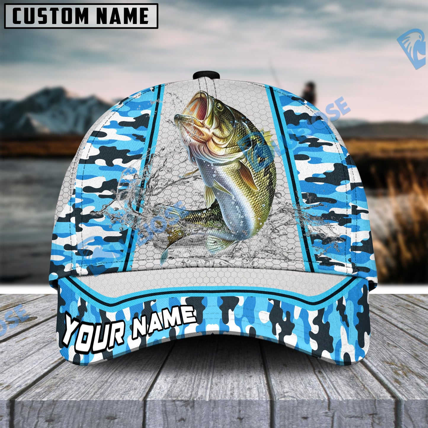 Frenzidea Personalized Bass Fishing Light Blue Camo Sport Classic Cap