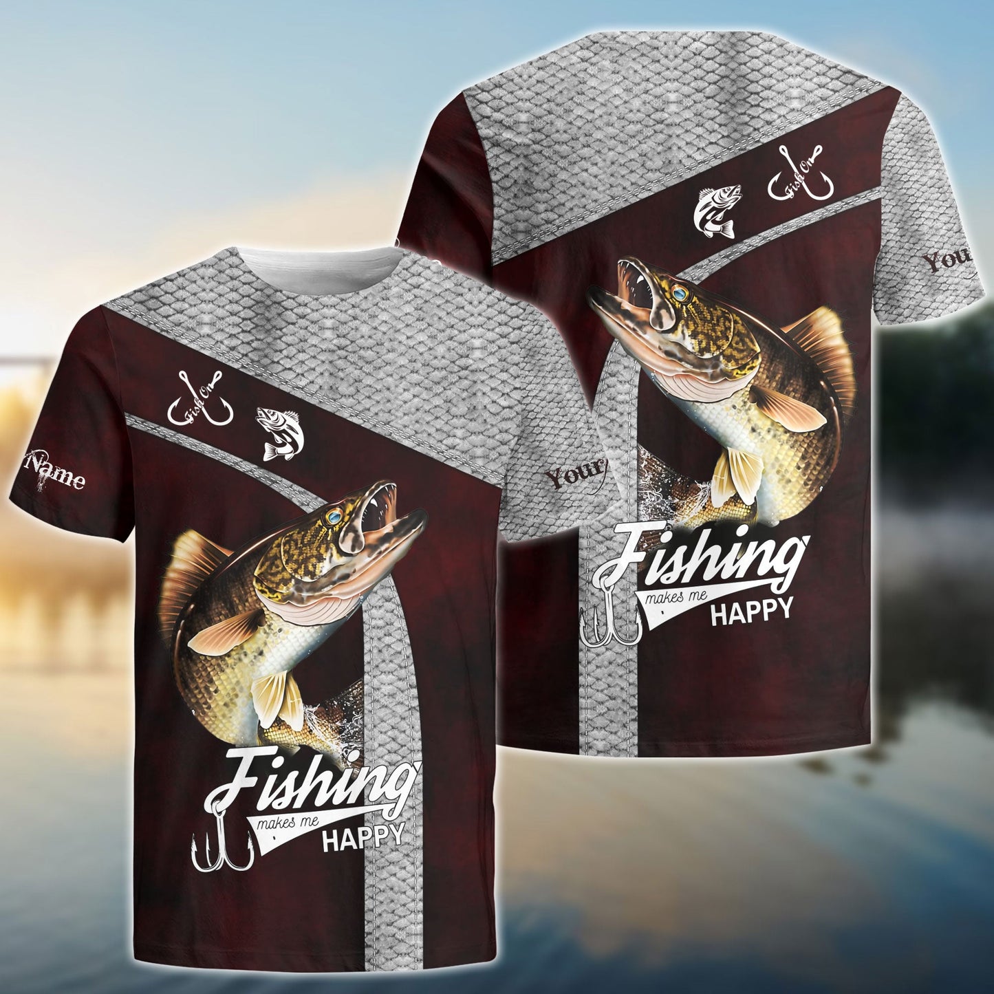 Frenzidea Walleye Personalized Fishing Red Shirt