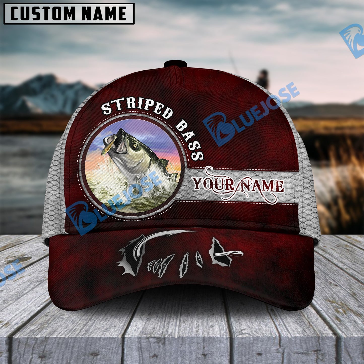 Frenzidea Happy Fishing Striped Bass Fish Personalized Cap