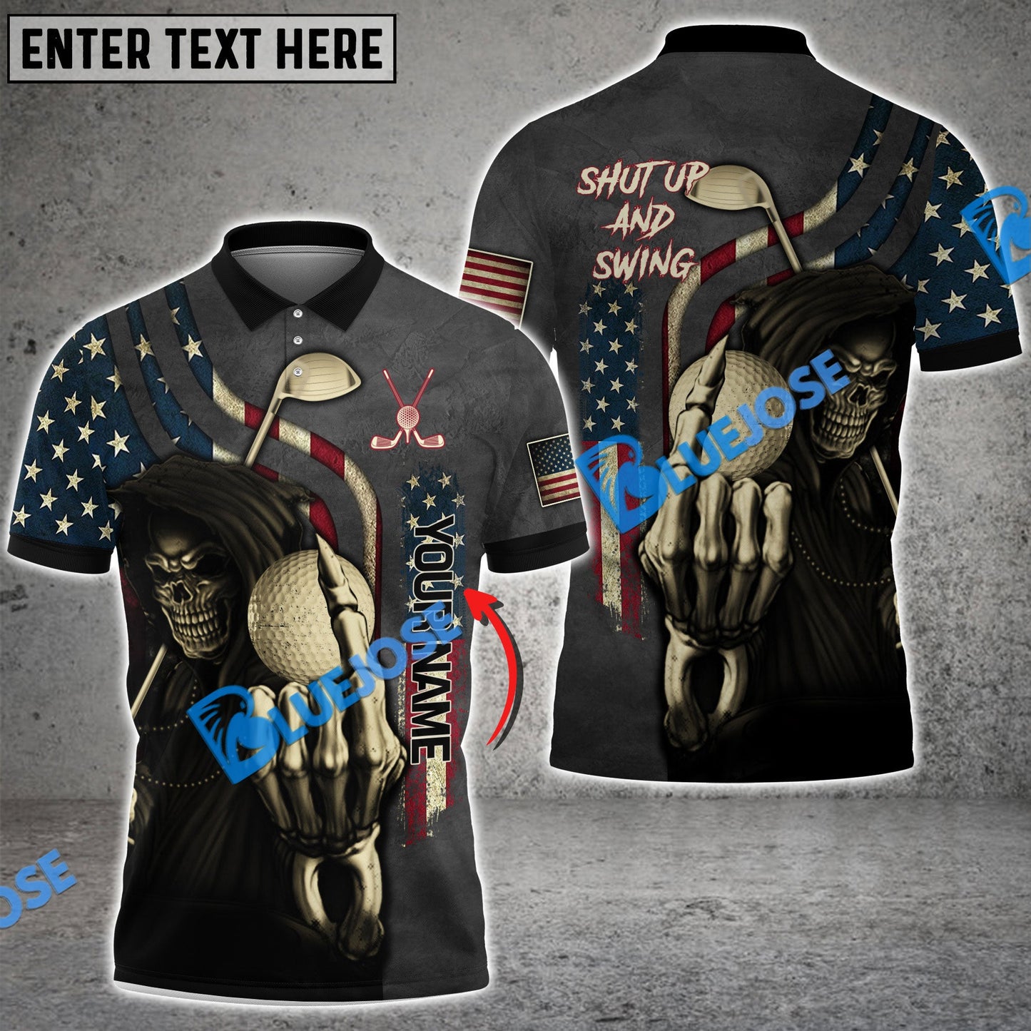 Frenzidea Golf Shut Up And Swing Skull USA Flag Customized Name 3D Shirts