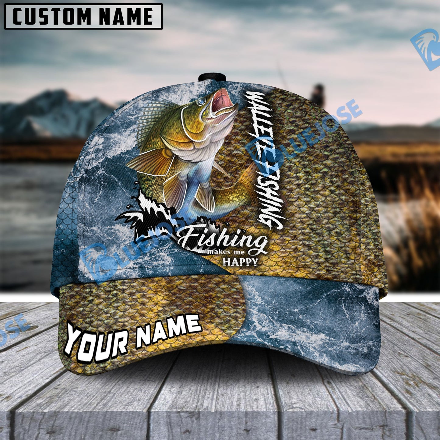 Frenzidea Personalized Walleye Fishing Skin Seawave Classic Cap