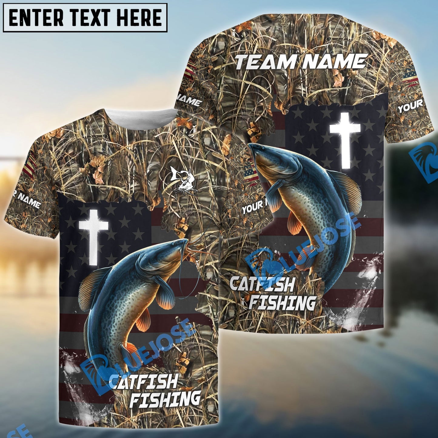Frenzidea Catfish Fishing Cross Camo Custom Name & Team Name 3D Shirts