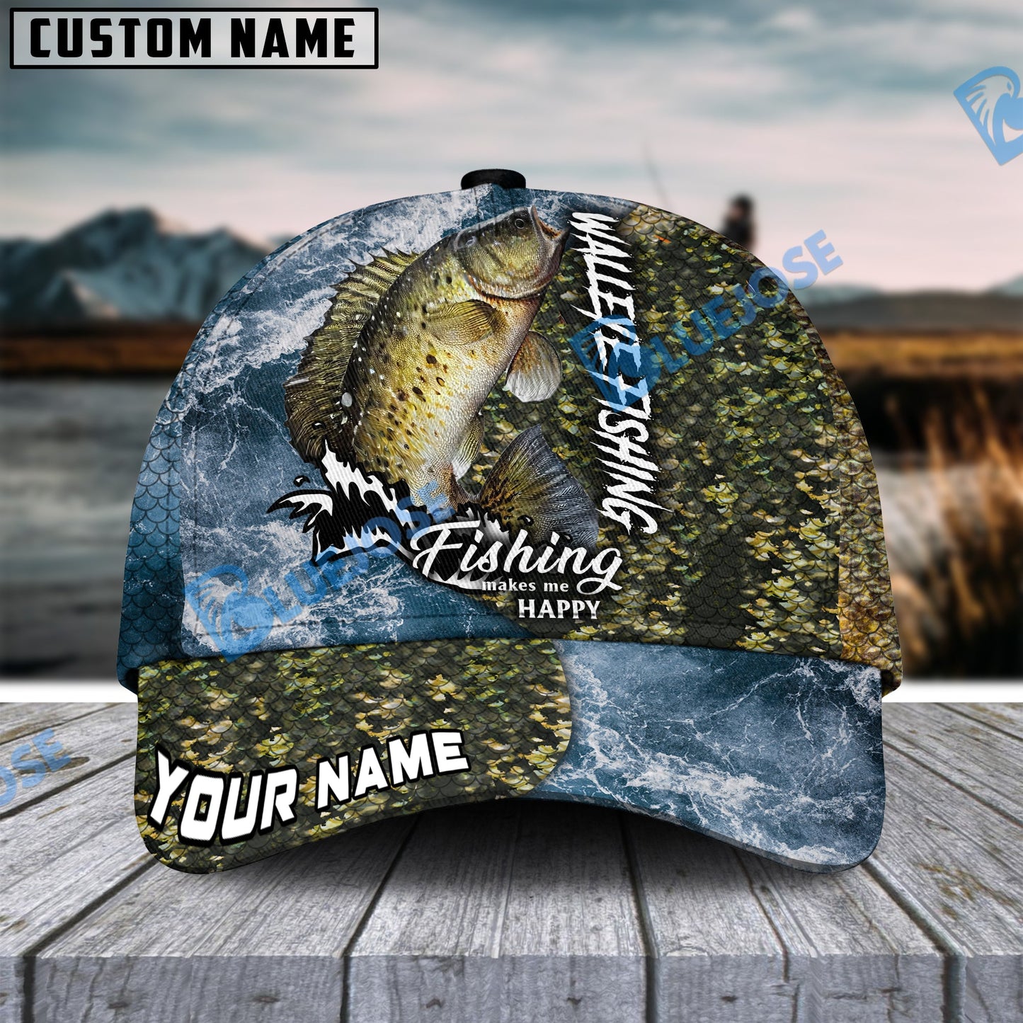 Frenzidea Personalized Crappie Fishing Skin Seawave Classic Cap