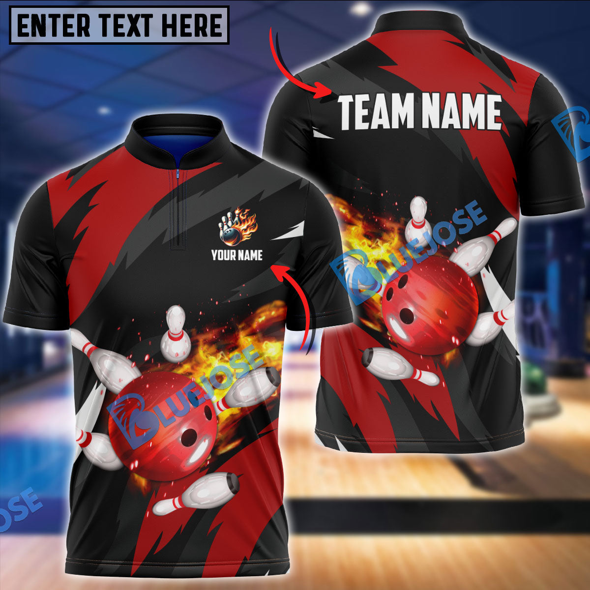 frenzideas Bowling And Pins Flaming Throw Customized Name 3D Shirt ( 6 Colors)