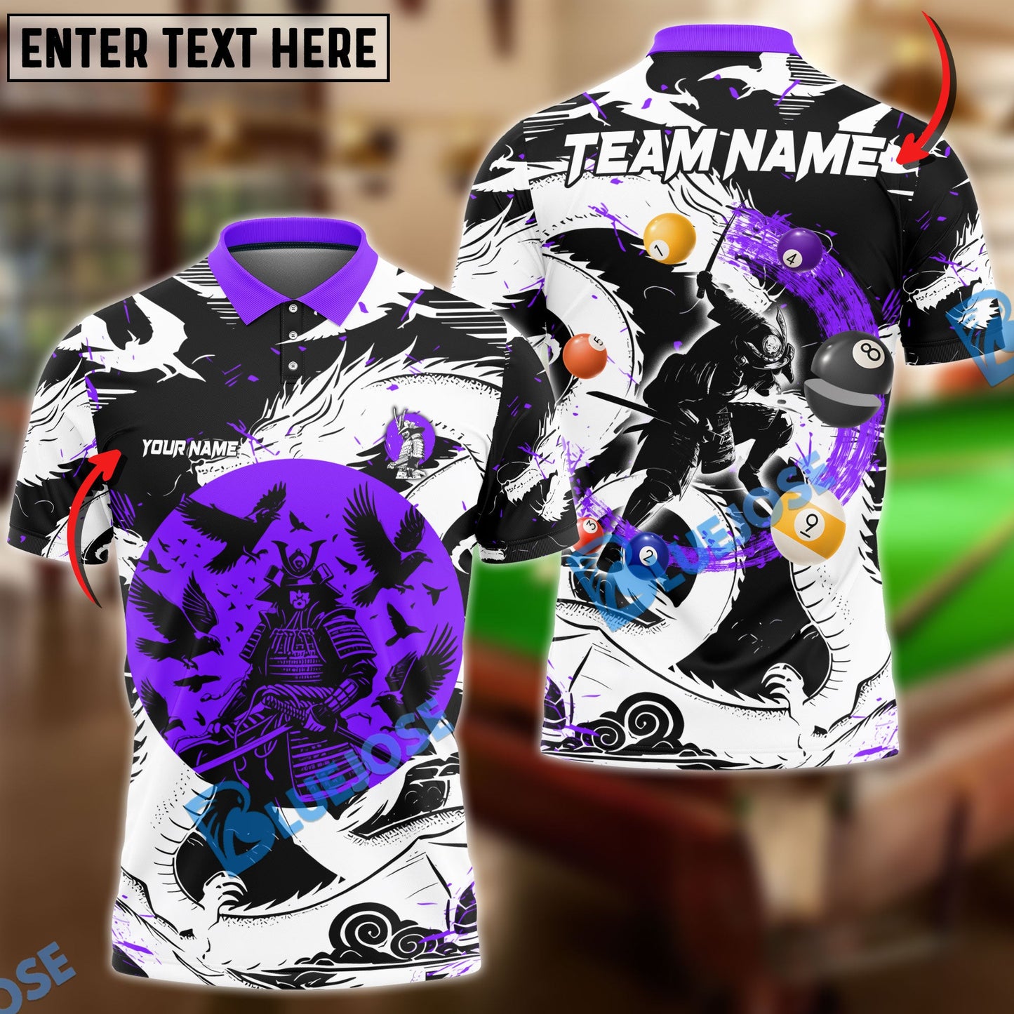 Frenzidea Billiards Samurai Slash Personalized Name, Team Name Unisex Shirt ( 4 Colors )