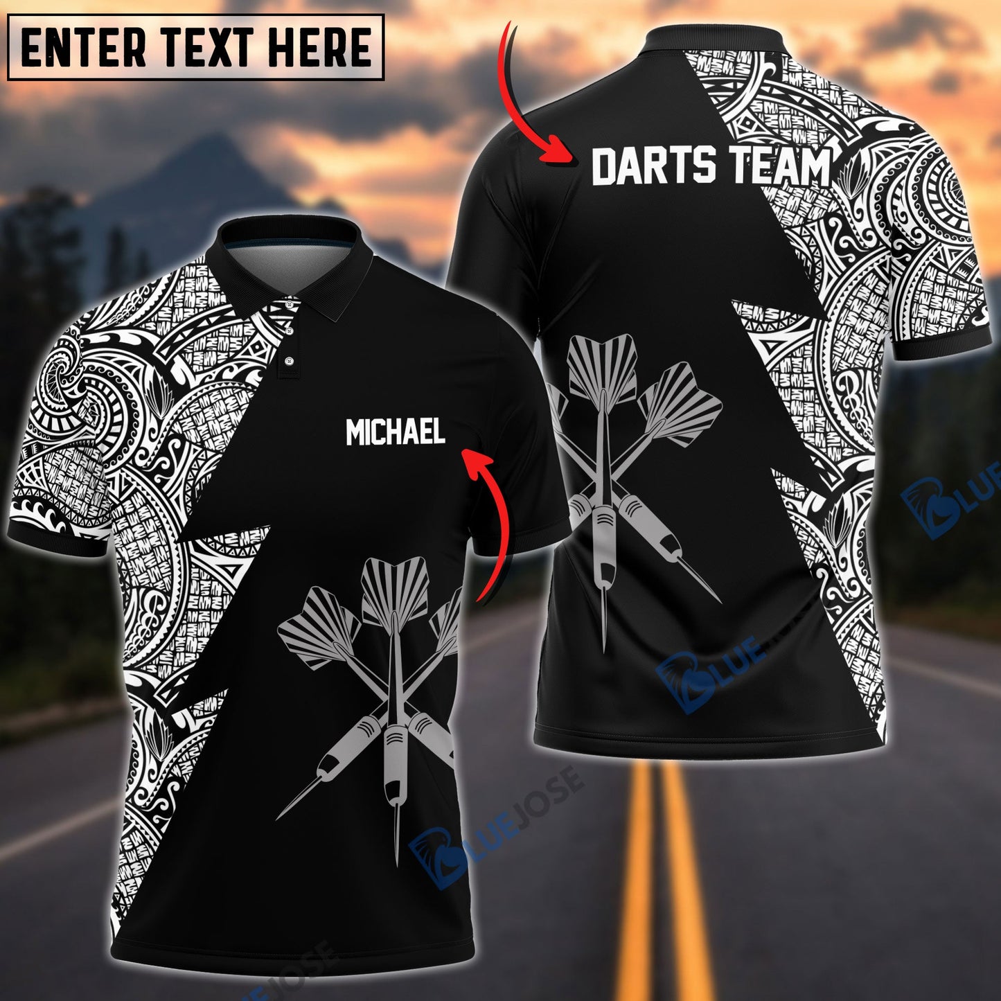 Frenzidea Dart Arrows Tribal Black White Custom Darts Shirts