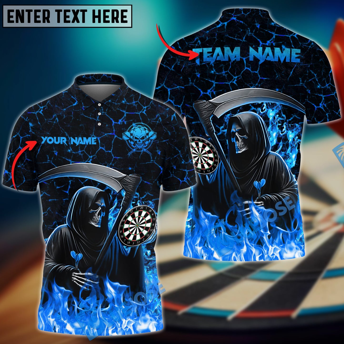 Frenzidea Darts Hell Reaper Personalized Name, Team Name 3D Shirt (4 Colors)
