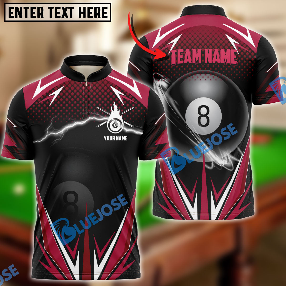 Frenzidea Burgundy Billiard Personalized Name, Team Name Unisex Shirt