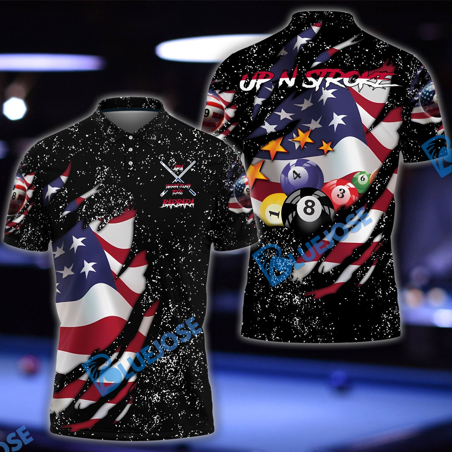 Frenzidea Billiards Patriotic Up N Stroke Team Personalized Name 3D Shirt