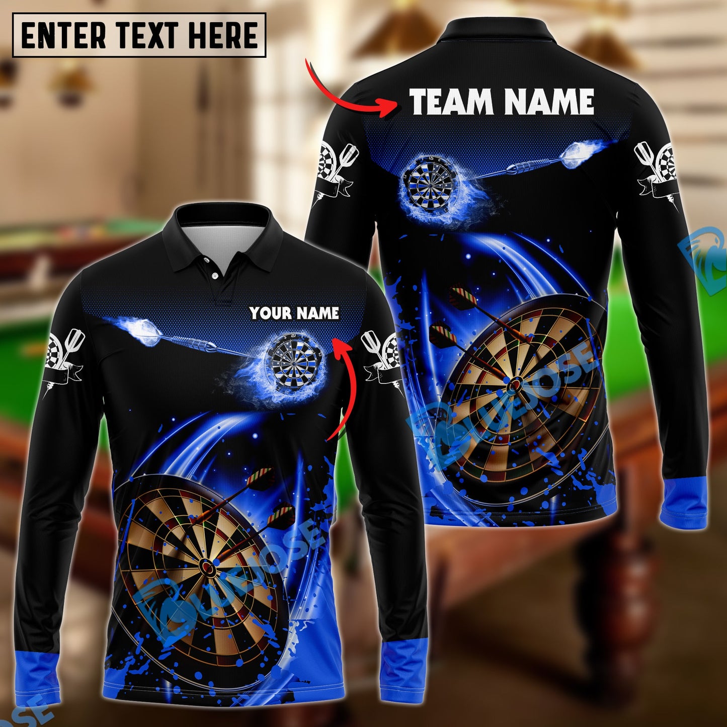 Frenzidea Blue Fire Darts Personalized Name, Team Name 3D Shirt
